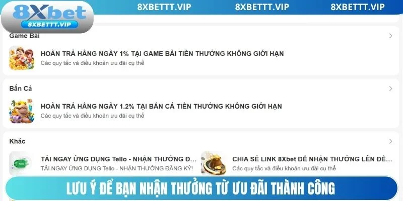 Khuyến Mãi 8XBET - Top 3+ Ưu Đãi Hấp Dẫn, Giá Trị Khủng 3 Một số điều bạn cần biết khi nhận thưởng từ nhà cái